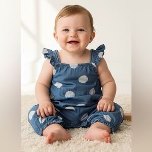 Carter’s blue large white polka dot adorable romper, 18 months